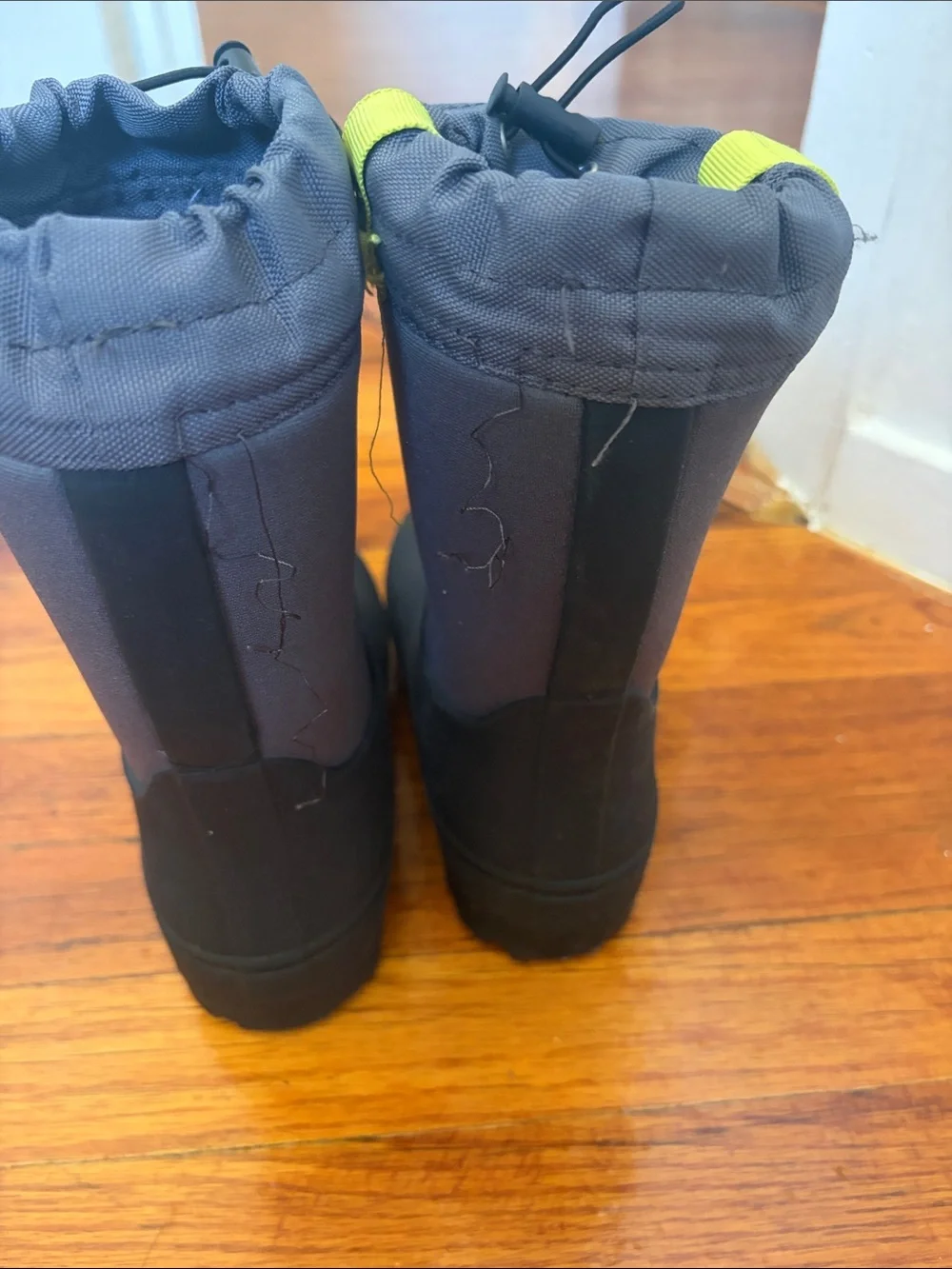 Target Kids Gray and Black Rain Boots with Yellow Pull Tabs